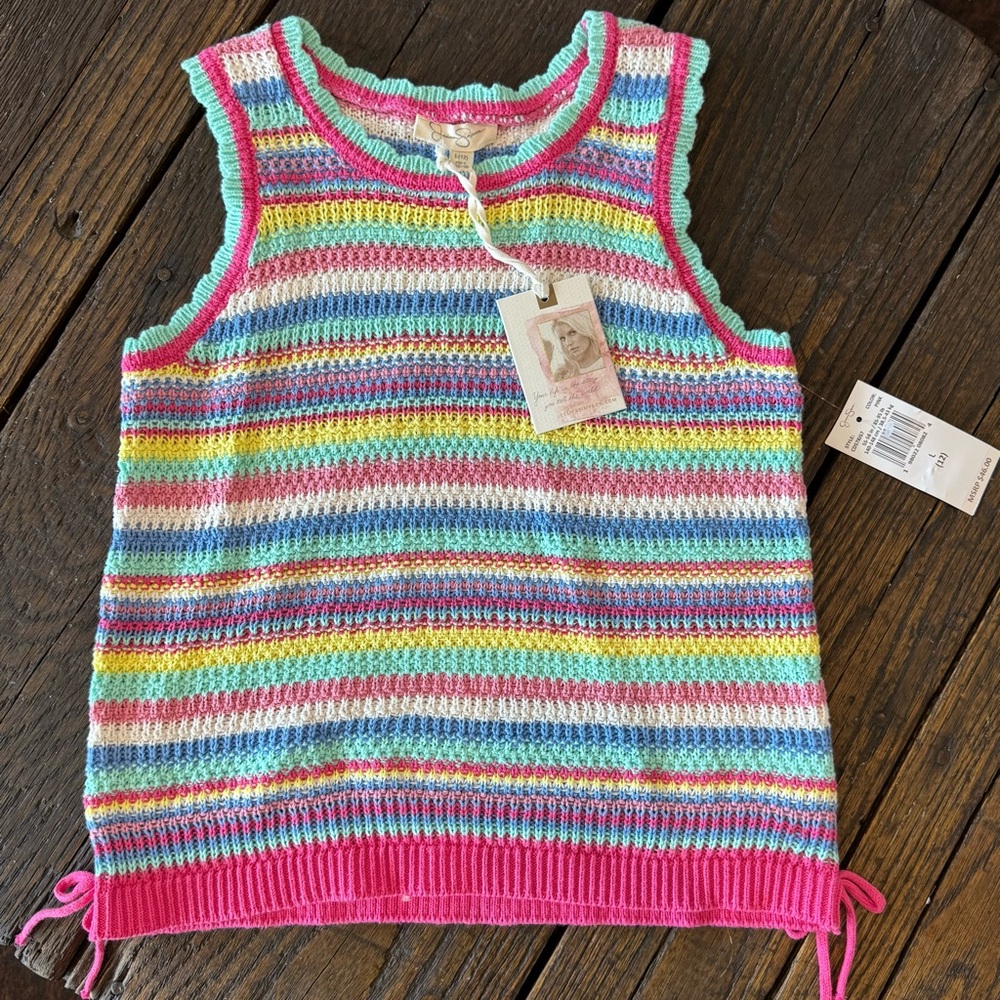 Jessica Simpson NWT Striped Knit Tank and Pink Shorts & Shirt Set Girls Size 12 - Picture 2 of 8
